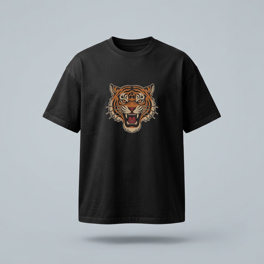 Tricou negru cu imprimeu tigru